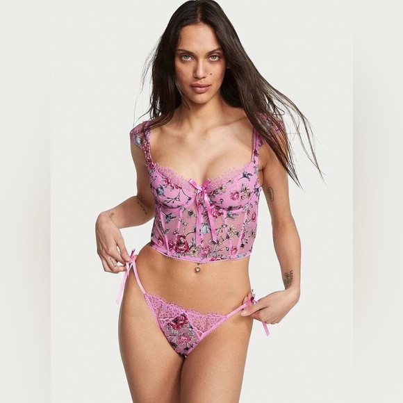 Victoria's Secret Pink Floral Embroidered Cap Sleeve Corset Top Women’s Medium - Picture 5 of 15